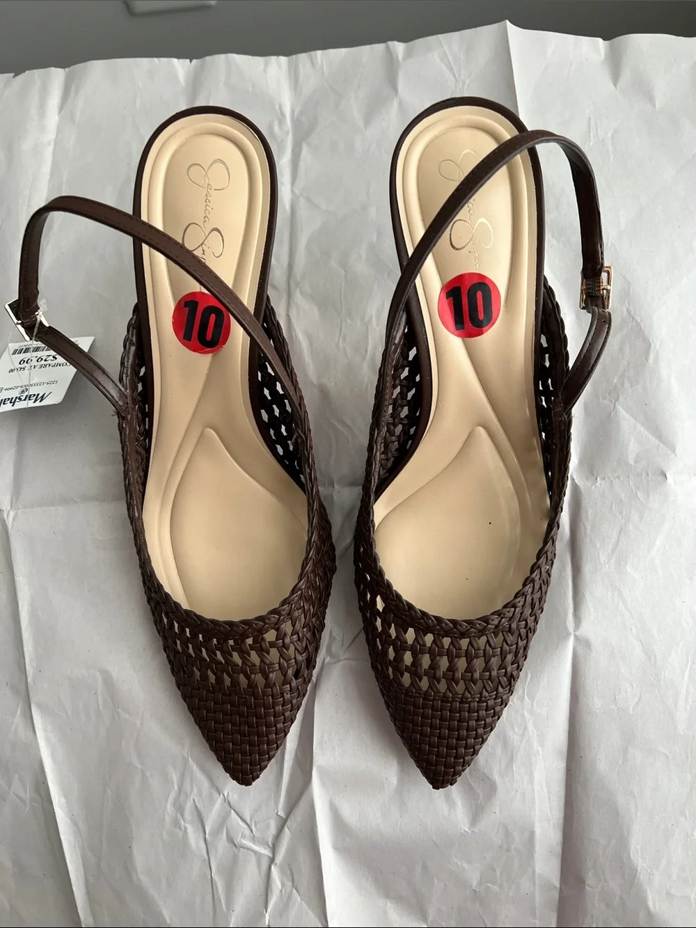 Jessica Simpson Brown Woven Pointed Slingback Heels